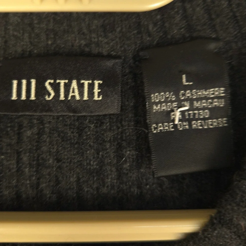 111‎ STATE Men's Charcoal Crew Neck Sweater 100% Cashmere Size L - Picture 3 of 6